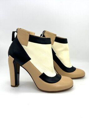 CHANEL 13S Colorblock 3 Tone Leather Mixed Heel Ankle Bootie Boots Shoes